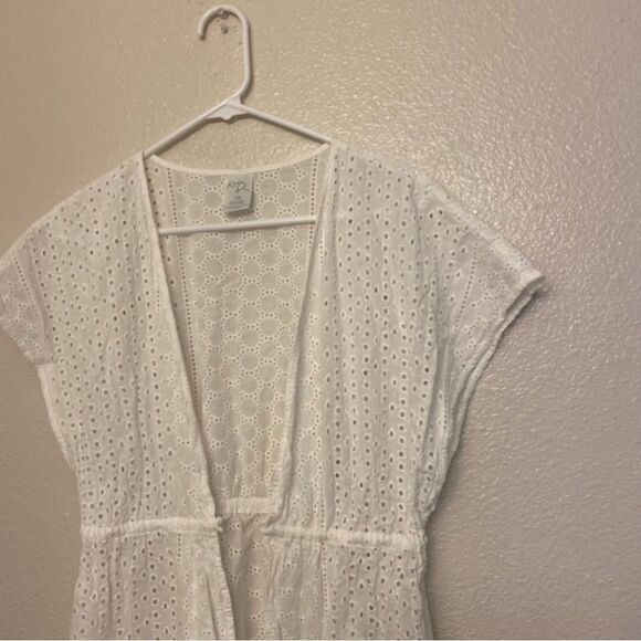 Kona Sol Cotton white Eyelet open front swimsuit coastal beachy Cover Up S/M - Picture 5 of 13